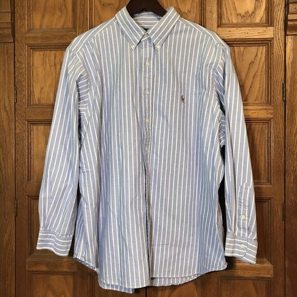 Ralph Lauren Classic Fit Shirt Men's XL - 18 Blue Stripe LS Button Down Pony - Picture 3 of 12